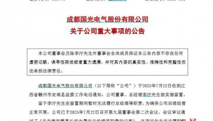 国光电气总经理李泞被留置,去年刚从董秘转任,公司回应:原因不清楚