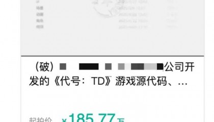 半成品游戏源代码185.77万元起拍？拍卖方：原公司开发曾投入超千万元