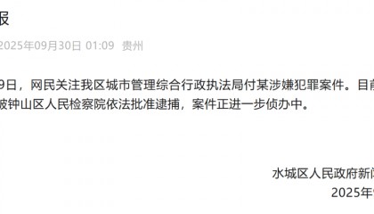 贵州六盘水凌晨通报:城管局付某涉嫌犯罪,已被批捕